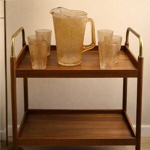 Vintage Jeanette Finlandia Carnival Glass Pitcher with 6 matching glasses